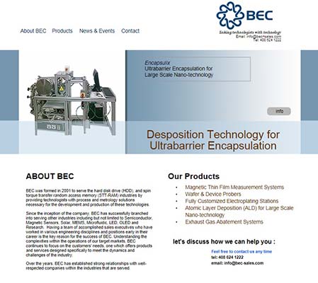 website for BEC: Process, Testing & Metrology Equipment Solutions